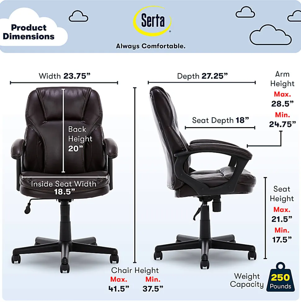 Serta® Puresoft™ Bonded Leather Manager Office Chair, Roasted Chestnut Brown