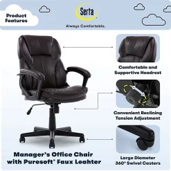 Serta® Puresoft™ Bonded Leather Manager Office Chair, Roasted Chestnut Brown