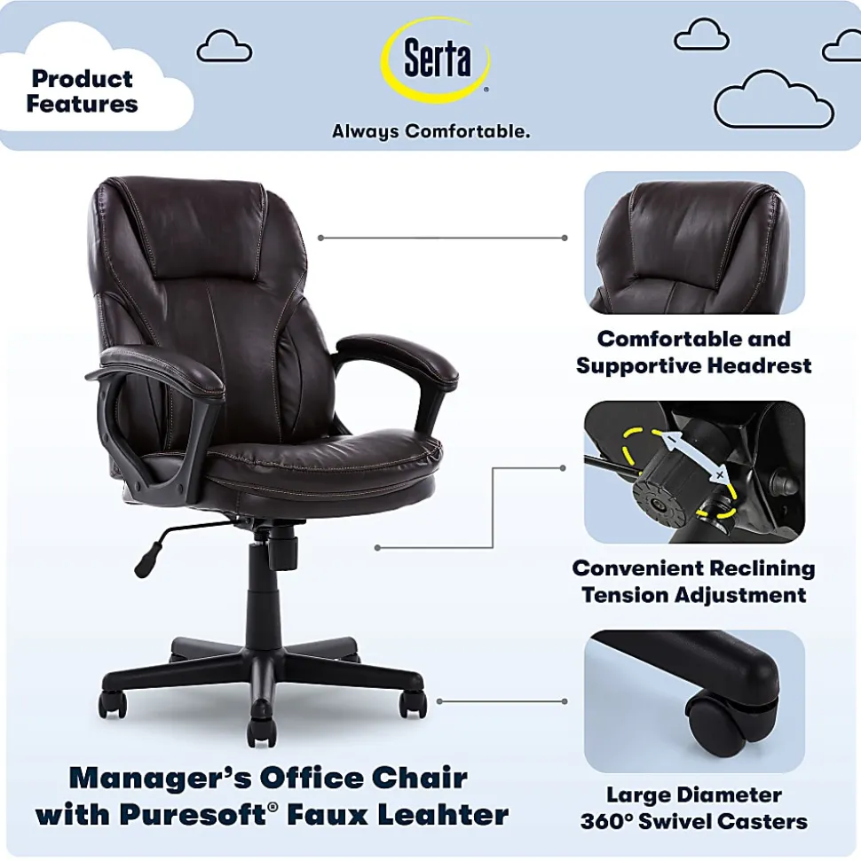 Serta® Puresoft™ Bonded Leather Manager Office Chair, Roasted Chestnut Brown