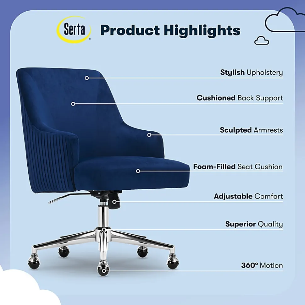 Serta® Scarlett Ergonomic Fabric Mid-Back Home Office Chair, Midnight Blue