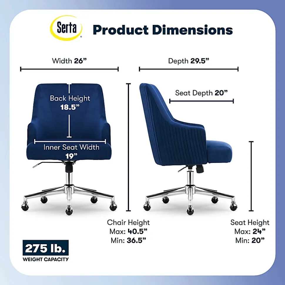 Serta® Scarlett Ergonomic Fabric Mid-Back Home Office Chair, Midnight Blue
