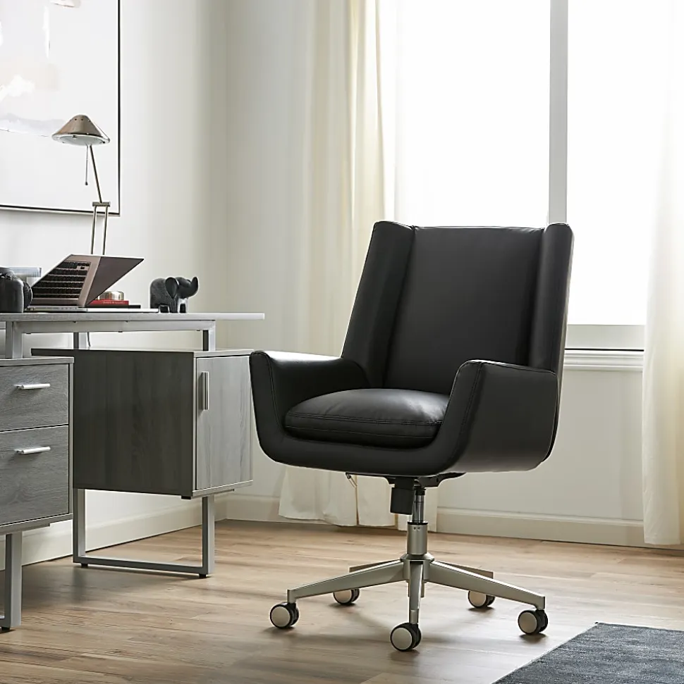 Serta® SitTrue™ Montair Faux Leather Mid-Back Manager Chair, Black