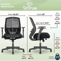 Serta® SitTrue™ Rayne Ergonomic Mesh/Fabric Mid-Back Task Chair, Black