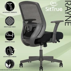 Serta® SitTrue™ Rayne Ergonomic Mesh/Fabric Mid-Back Task Chair, Black