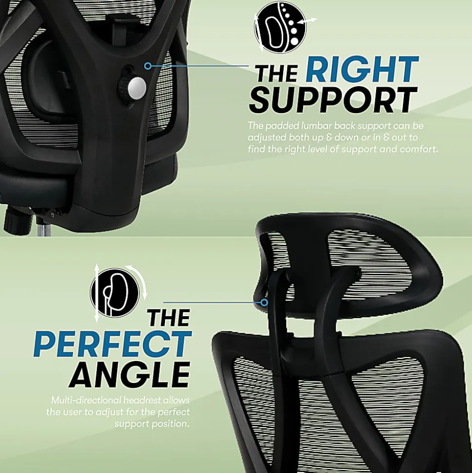 Serta® SitTrue™ Ridgefield Ergonomic Mesh/Vegan Leather High-Back Task Office Chair, Black