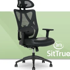 Serta® SitTrue™ Ridgefield Ergonomic Mesh/Vegan Leather High-Back Task Office Chair, Black