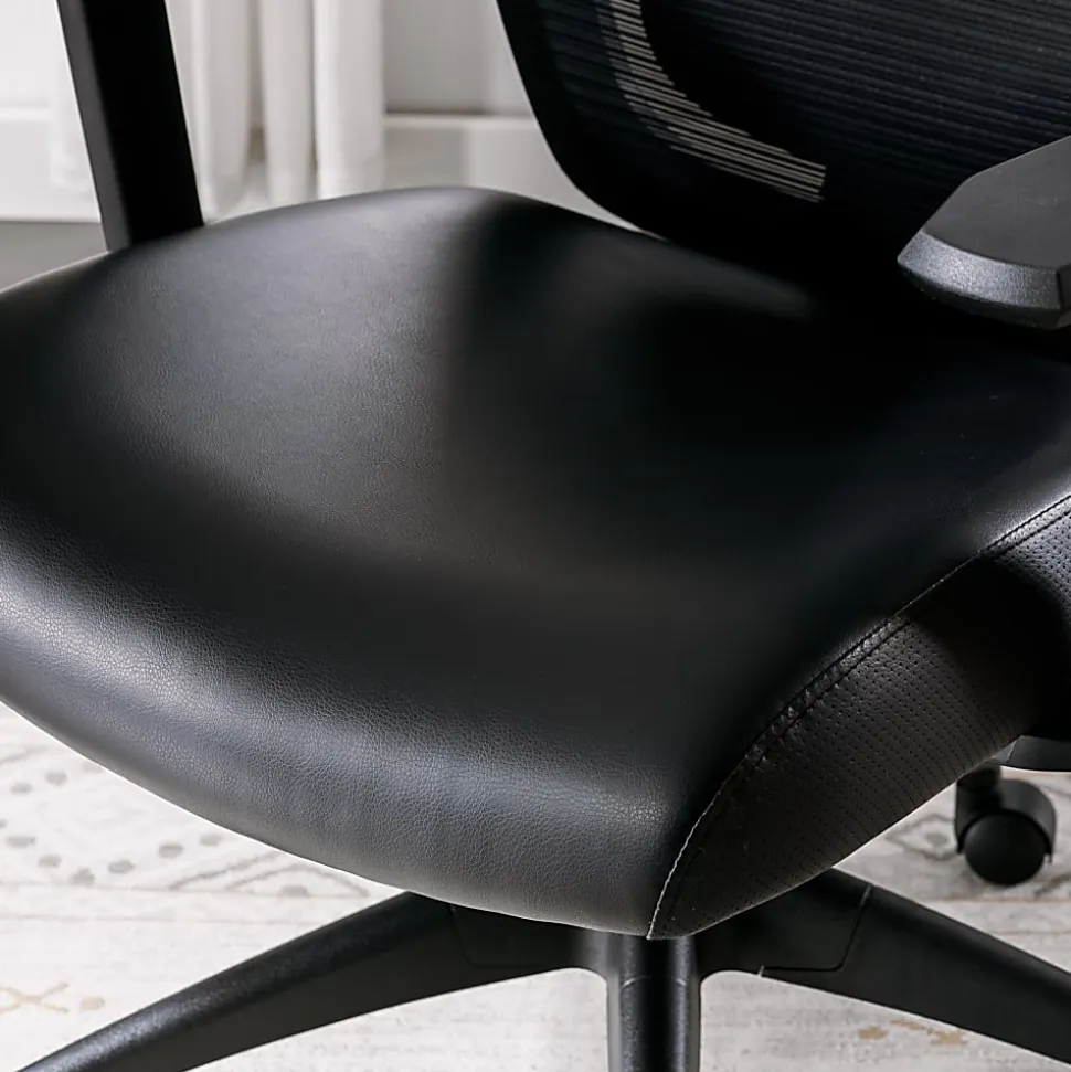 Serta® SitTrue™ Ridgefield Ergonomic Mesh/Vegan Leather High-Back Task Office Chair, Black