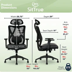 Serta® SitTrue™ Ridgefield Ergonomic Mesh/Vegan Leather High-Back Task Office Chair, Black