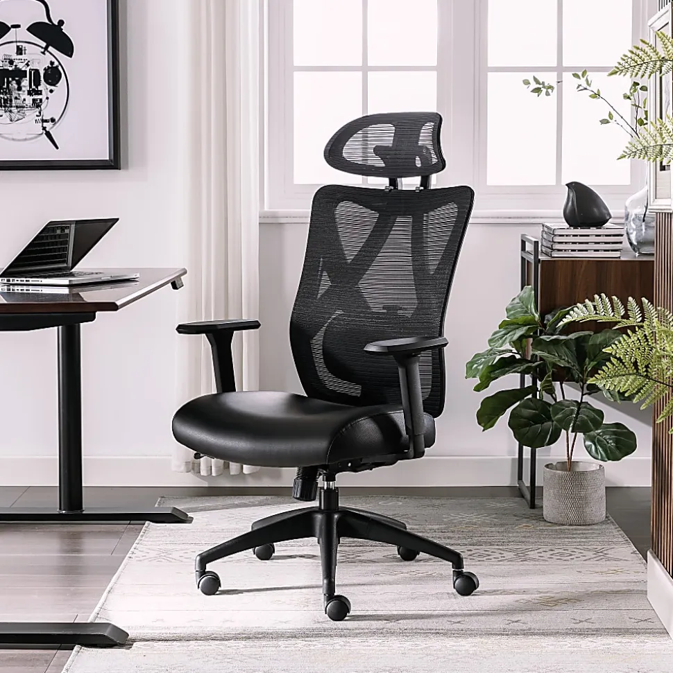 Serta® SitTrue™ Ridgefield Ergonomic Mesh/Vegan Leather High-Back Task Office Chair, Black