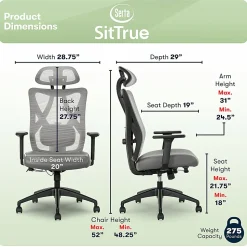 Serta® SitTrue™ Ridgefield Ergonomic Mesh/Vegan Leather High-Back Task Office Chair, Gray/Black