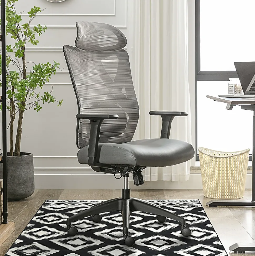 Serta® SitTrue™ Ridgefield Ergonomic Mesh/Vegan Leather High-Back Task Office Chair, Gray/Black