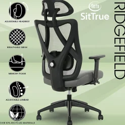 Serta® SitTrue™ Ridgefield Ergonomic Mesh/Vegan Leather High-Back Task Office Chair, Gray/Black