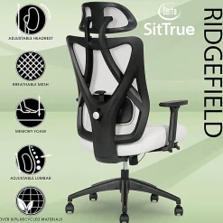Serta® SitTrue™ Ridgefield Ergonomic Mesh/Vegan Leather High-Back Task Chair, 51% Recycled, White/Black