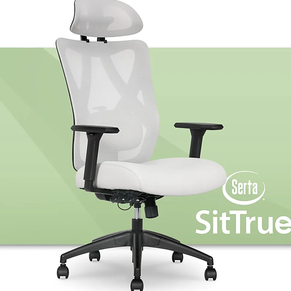 Serta® SitTrue™ Ridgefield Ergonomic Mesh/Vegan Leather High-Back Task Chair, 51% Recycled, White/Black