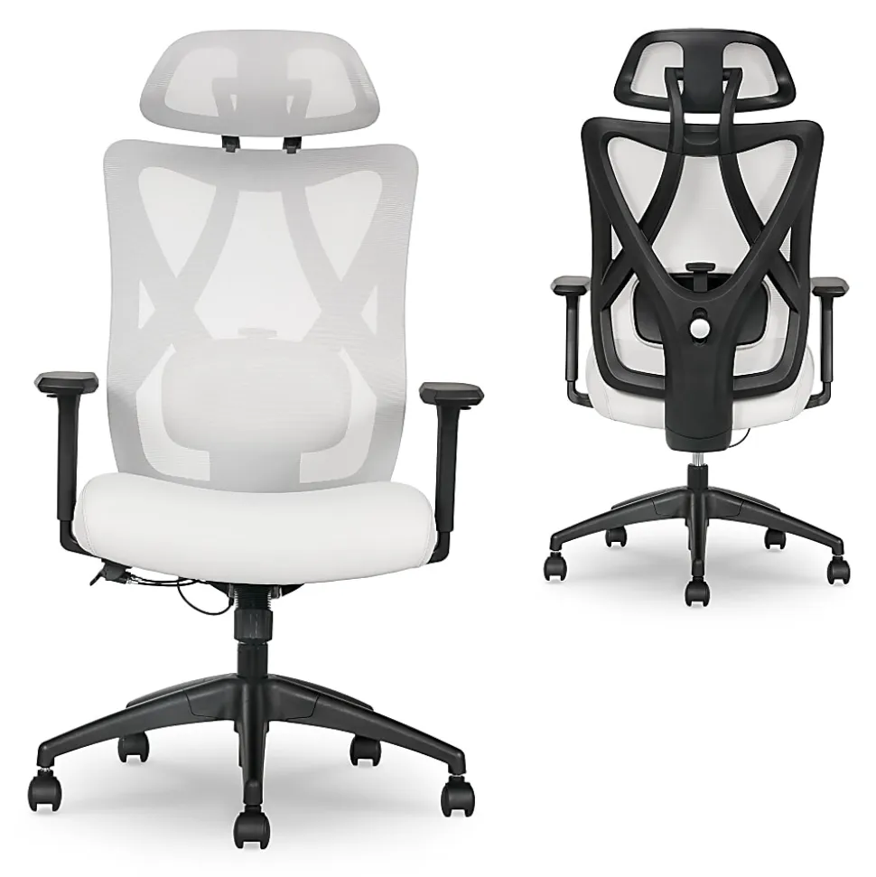 Serta® SitTrue™ Ridgefield Ergonomic Mesh/Vegan Leather High-Back Task Chair, 51% Recycled, White/Black