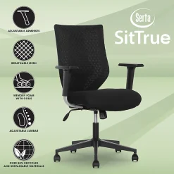 Serta® SitTrue™ Riverdale Ergonomic Mesh/Fabric High-Back Task Chair, 50% Recycled, Black, BIFMA Compliant