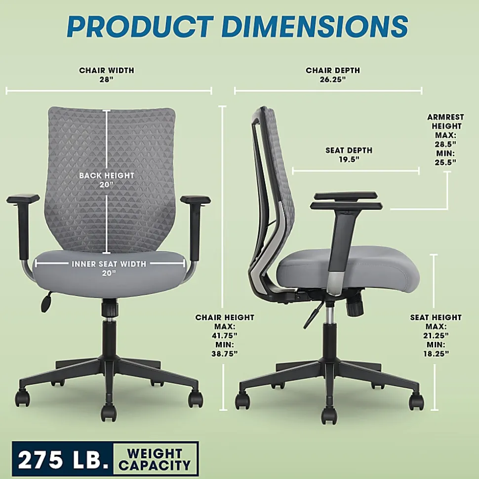 Serta® SitTrue™ Riverdale Ergonomic Mesh High-Back Task Chair, Gray