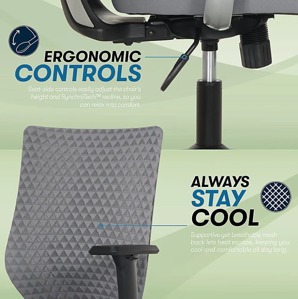 Serta® SitTrue™ Riverdale Ergonomic Mesh High-Back Task Chair, Gray