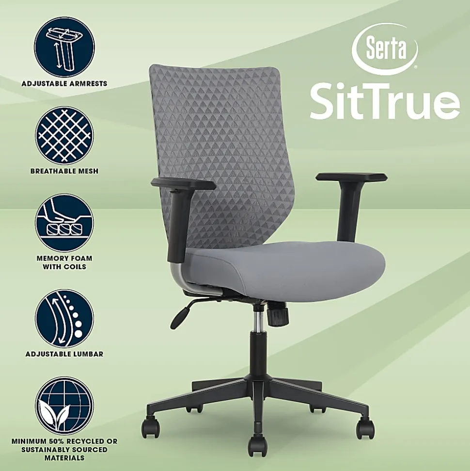 Serta® SitTrue™ Riverdale Ergonomic Mesh High-Back Task Chair, Gray