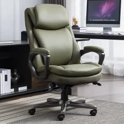 Serta Smart Layers Arlington Air Ergonomic Bonded Leather High-Back Executive Office Chair, Olive