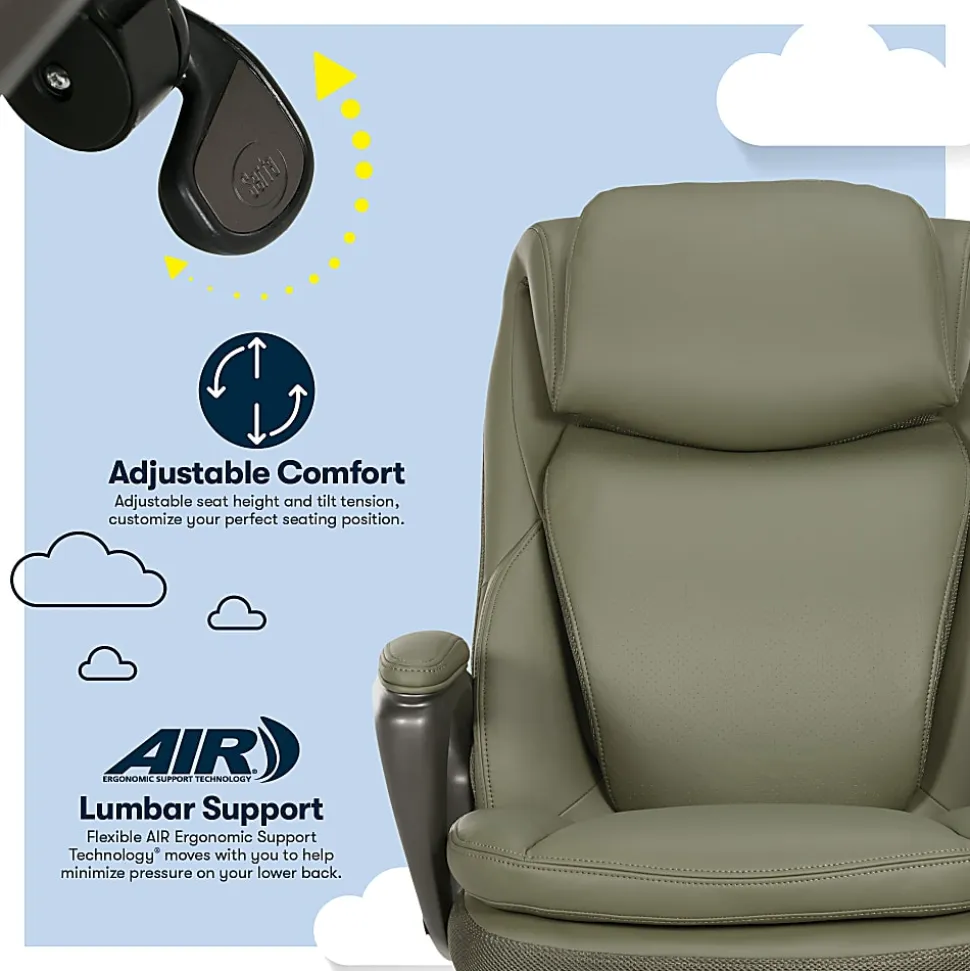 Serta Smart Layers Arlington Air Ergonomic Bonded Leather High-Back Executive Office Chair, Olive