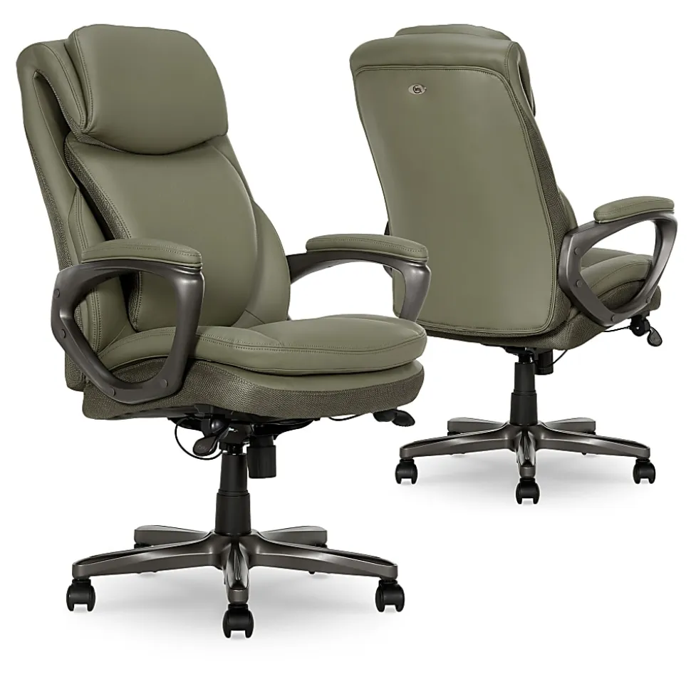 Serta Smart Layers Arlington Air Ergonomic Bonded Leather High-Back Executive Office Chair, Olive