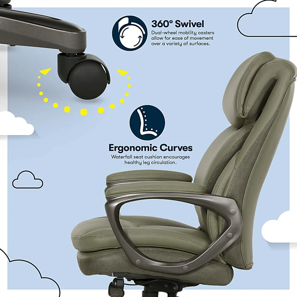Serta Smart Layers Arlington Air Ergonomic Bonded Leather High-Back Executive Office Chair, Olive