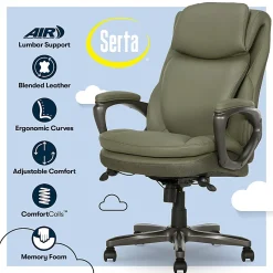 Serta Smart Layers Arlington Air Ergonomic Bonded Leather High-Back Executive Office Chair, Olive