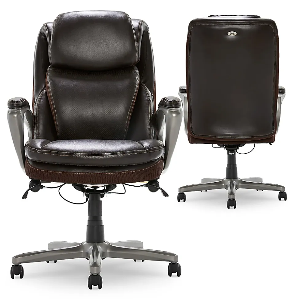 Serta Smart Layers Arlington AIR Ergonomic Bonded Leather High-Back Executive Chair, Brown