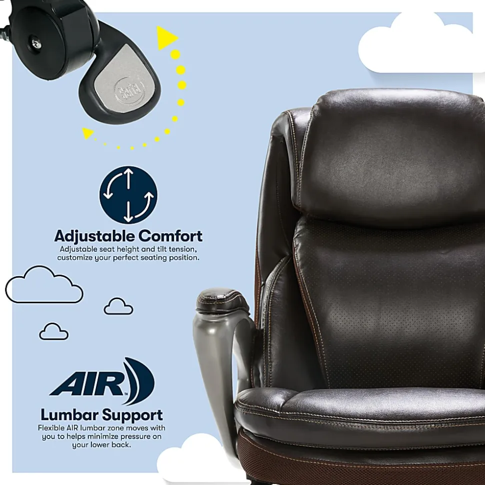 Serta Smart Layers Arlington AIR Ergonomic Bonded Leather High-Back Executive Chair, Brown