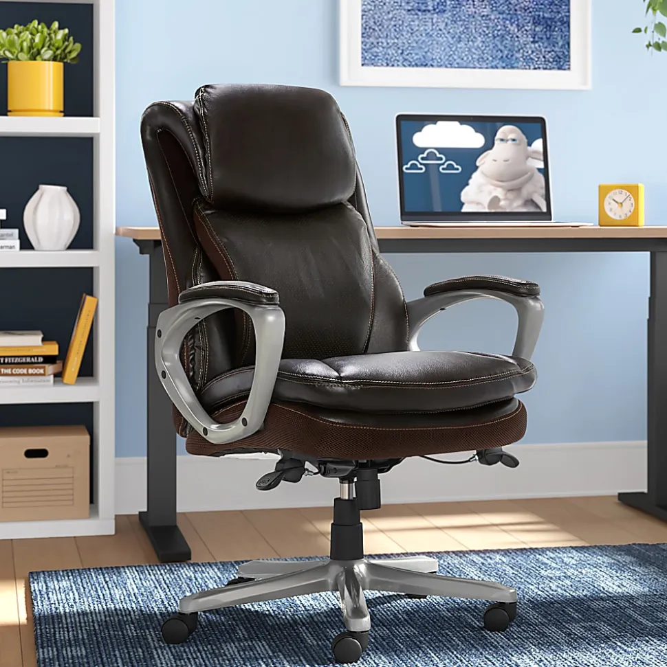 Serta Smart Layers Arlington AIR Ergonomic Bonded Leather High-Back Executive Chair, Brown