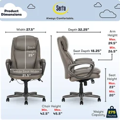 Serta Smart Layers Arlington AIR Ergonomic Bonded Leather High-Back Executive Chair, Taupe
