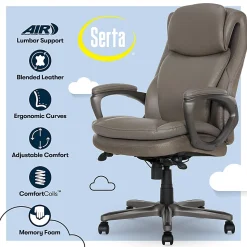 Serta Smart Layers Arlington AIR Ergonomic Bonded Leather High-Back Executive Chair, Taupe