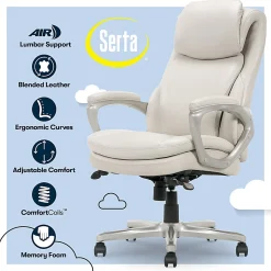 Serta® Smart Layers™ Arlington AIR™ Ergonomic Bonded Leather High-Back Executive Office Chair, Cream/Silver