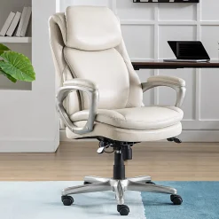 Serta® Smart Layers™ Arlington AIR™ Ergonomic Bonded Leather High-Back Executive Office Chair, Cream/Silver