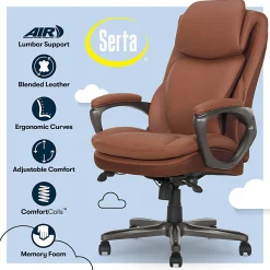 Serta® Smart Layers™ Arlington AIR™ Ergonomic Bonded Leather High-Back Executive Office Chair, Cognac Brown/Dark Gray, BIFMA Compliant