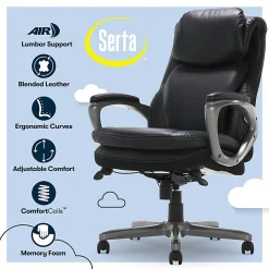 Serta® Smart Layers™ Arlington AIR™ Bonded Leather High-Back Executive Office Chair, Black/Silver, BIFMA Compliant