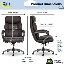 Serta® SmartLayers™ Bellmore Big & Tall Ergonomic Executive Office Chair with Pebbled-Texture Vegan Leather, Brown/Dark Gray, BIFMA Compliant