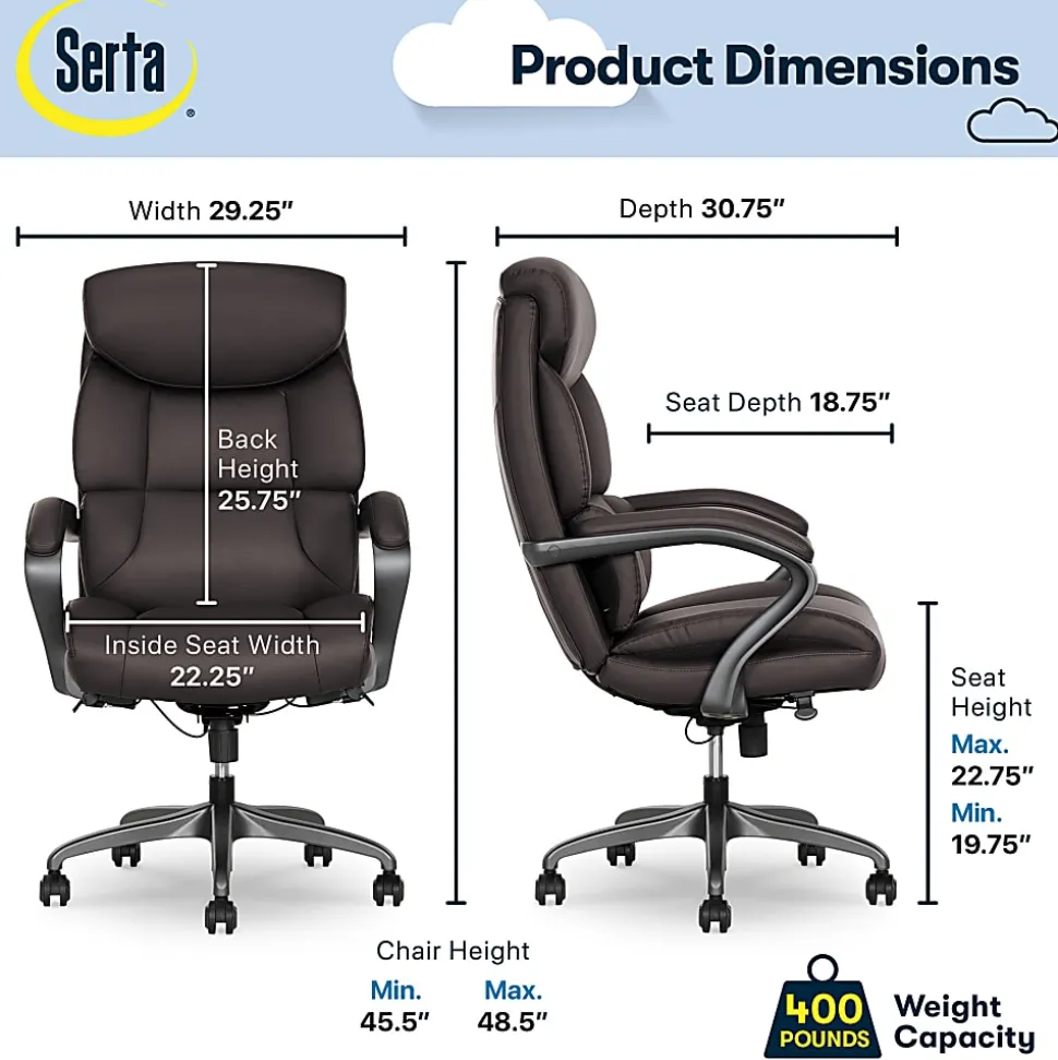 Serta® SmartLayers™ Bellmore Big & Tall Ergonomic Executive Office Chair with Pebbled-Texture Vegan Leather, Brown/Dark Gray, BIFMA Compliant