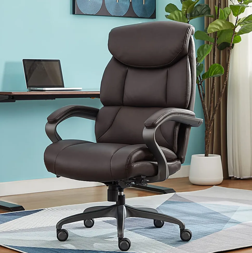 Serta® SmartLayers™ Bellmore Big & Tall Ergonomic Executive Office Chair with Pebbled-Texture Vegan Leather, Brown/Dark Gray, BIFMA Compliant