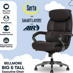 Serta® SmartLayers™ Bellmore Big & Tall Ergonomic Executive Office Chair with Pebbled-Texture Vegan Leather, Brown/Dark Gray, BIFMA Compliant