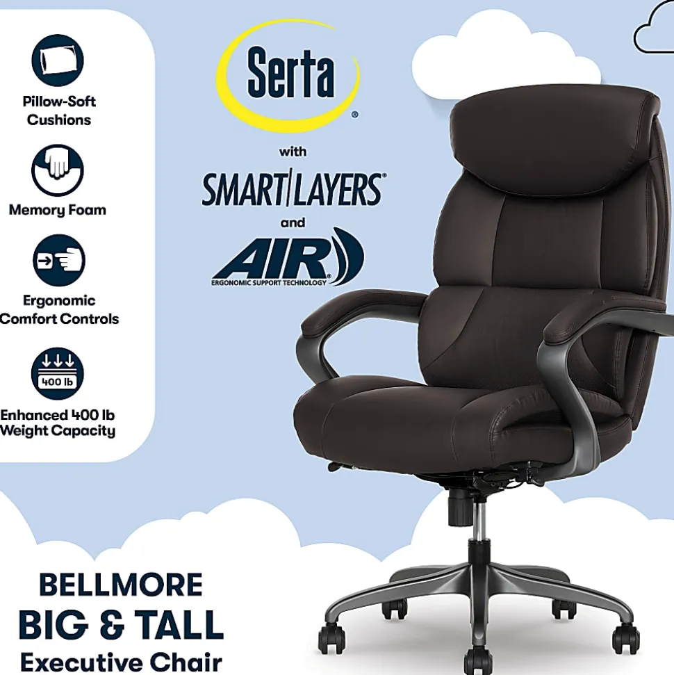 Serta® SmartLayers™ Bellmore Big & Tall Ergonomic Executive Office Chair with Pebbled-Texture Vegan Leather, Brown/Dark Gray, BIFMA Compliant