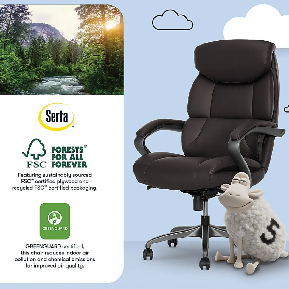 Serta® SmartLayers™ Bellmore Big & Tall Ergonomic Executive Office Chair with Pebbled-Texture Vegan Leather, Brown/Dark Gray, BIFMA Compliant