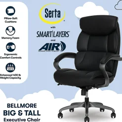 Serta® SmartLayers™ Bellmore Big & Tall Ergonomic Executive Office Chair with Smooth Vegan Leather, Black/Dark Gray, BIFMA Compliant