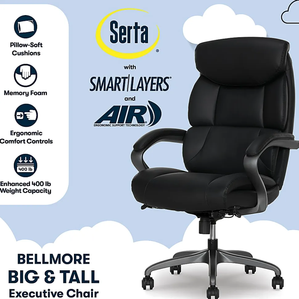 Serta® SmartLayers™ Bellmore Big & Tall Ergonomic Executive Office Chair with Smooth Vegan Leather, Black/Dark Gray, BIFMA Compliant