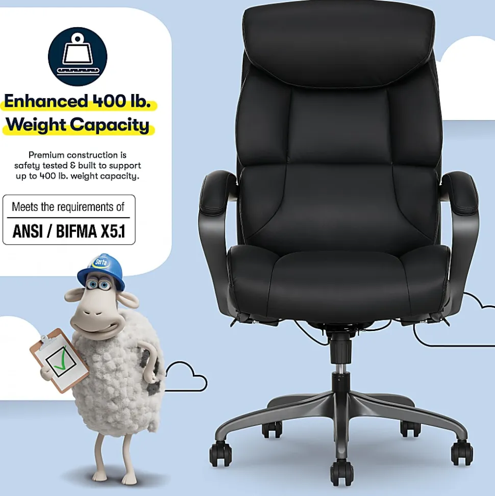 Serta® SmartLayers™ Bellmore Big & Tall Ergonomic Executive Office Chair with Smooth Vegan Leather, Black/Dark Gray, BIFMA Compliant