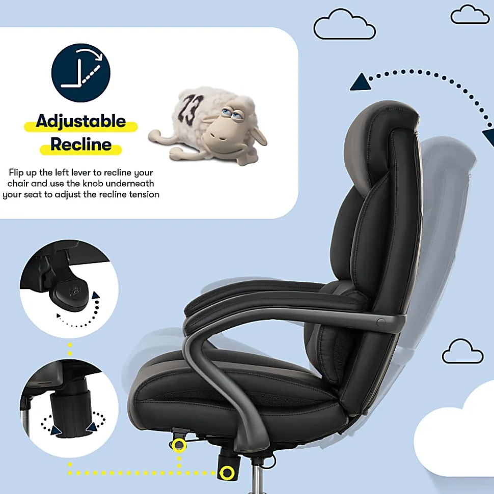 Serta® SmartLayers™ Bellmore Big & Tall Ergonomic Executive Office Chair with Smooth Vegan Leather, Black/Dark Gray, BIFMA Compliant