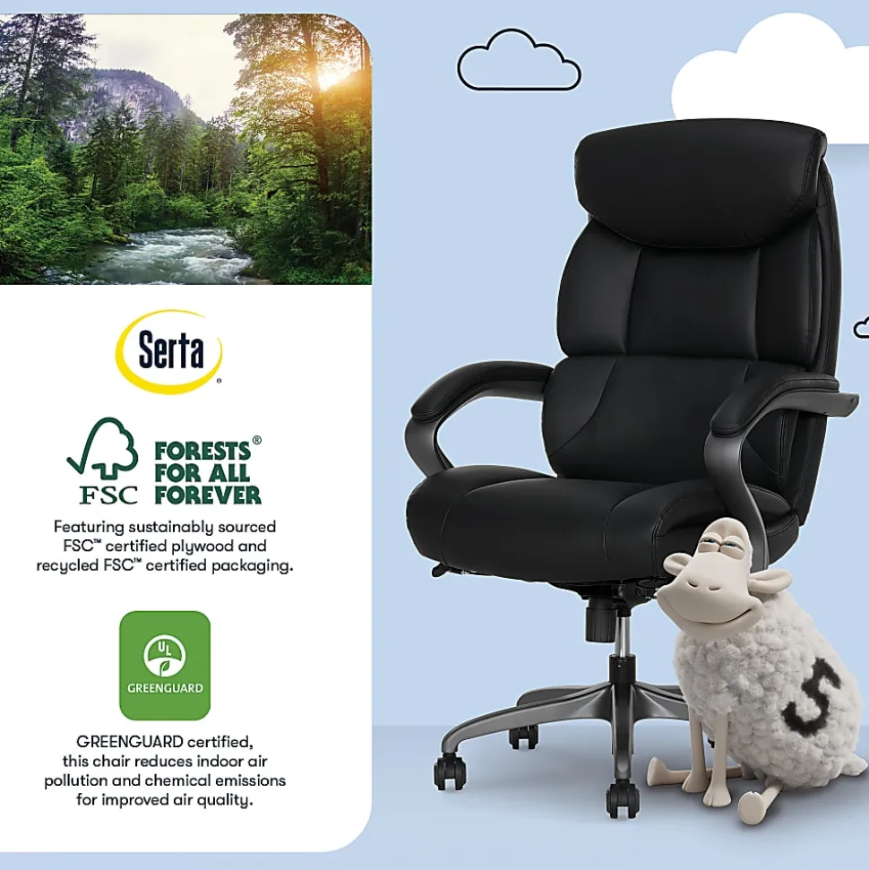 Serta® SmartLayers™ Bellmore Big & Tall Ergonomic Executive Office Chair with Smooth Vegan Leather, Black/Dark Gray, BIFMA Compliant