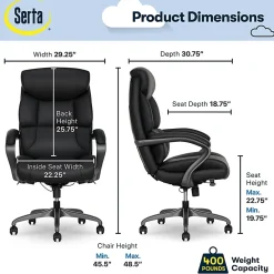 Serta® SmartLayers™ Bellmore Big & Tall Ergonomic Executive Office Chair with Smooth Vegan Leather, Black/Dark Gray, BIFMA Compliant