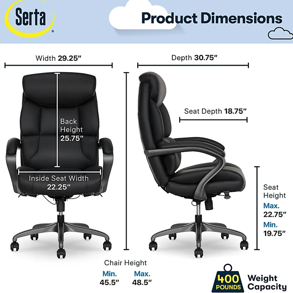 Serta® SmartLayers™ Bellmore Big & Tall Ergonomic Executive Office Chair with Smooth Vegan Leather, Black/Dark Gray, BIFMA Compliant